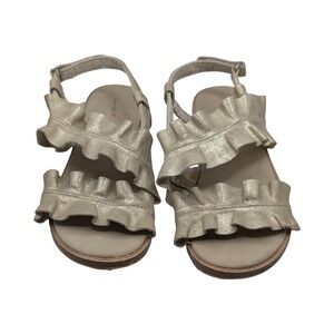 Zara Girls Gold Ruffle Sandals Size 29 US Size 11– Metallic Double Strap